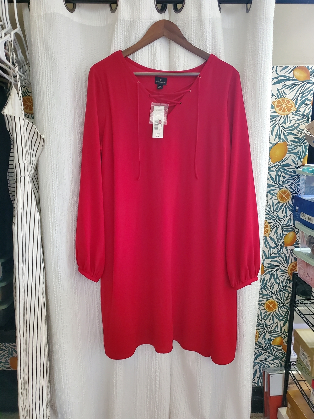 Women's X-L Red Lace-Up Shift Dress -